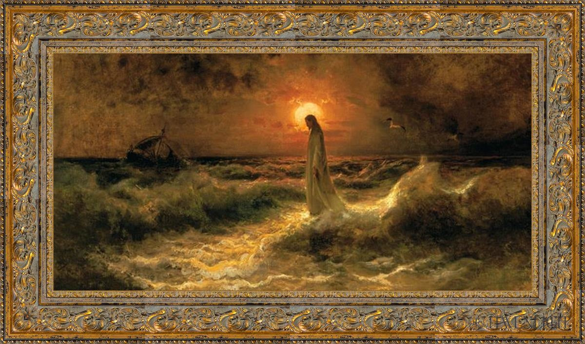 Christ Walking On The Water Open Edition Canvas / 36 X 18 Gold 43 3/4 25 Art