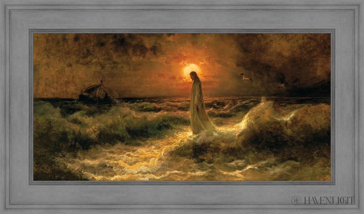 Christ Walking On The Water Open Edition Canvas / 36 X 18 Gray 43 3/4 25 Art