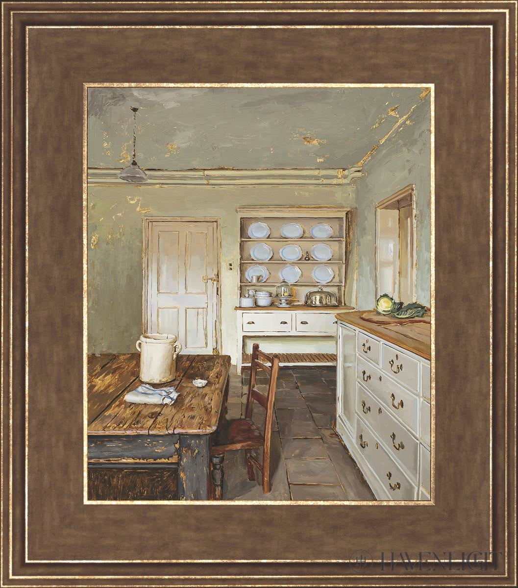 English Kitchen Interior Open Edition Print / 10 X 12 Gold 14 3/4 16 Art