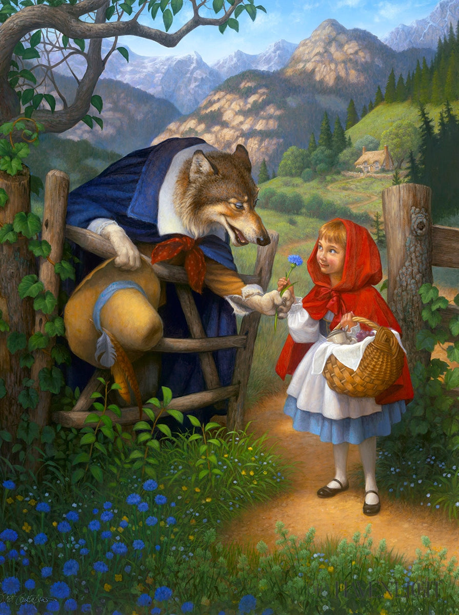 Little Red Riding Hood Meets The Wolf Open Edition Canvas / 18 X 24 Rolled In Tube Art