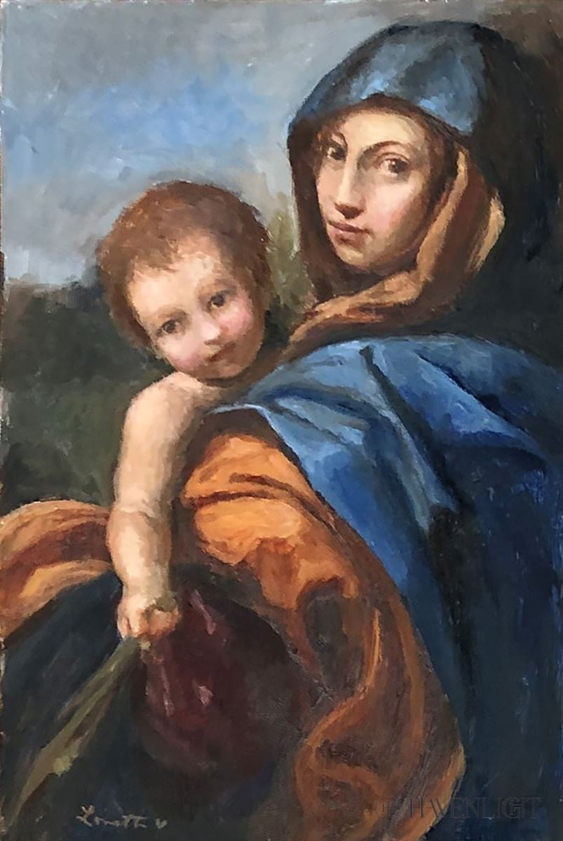 Madonna And Child With Olive Branch Original Artwork Oil On Panel