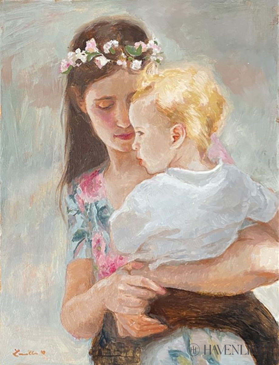 Mother And Child In Spring Original Artwork Oil On Panel Framed