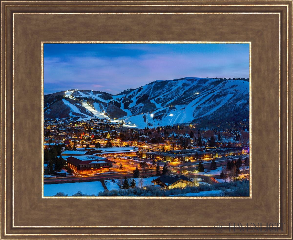 Park City Utah At Twilight Open Edition Print / 12 X 9 Gold 16 3/4 13 Art
