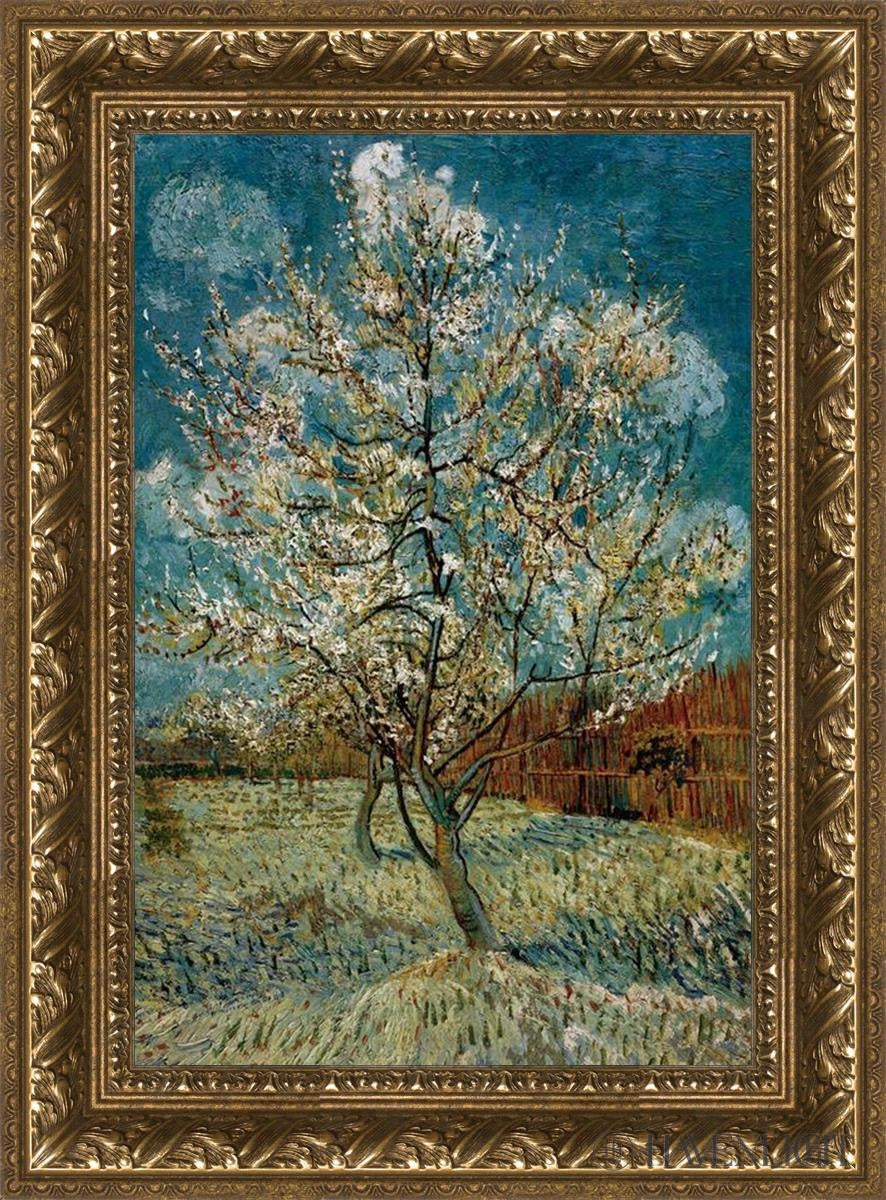 Peach Tree In Blossom Open Edition Print / 14 X 21 Gold 19 3/4 26 Art
