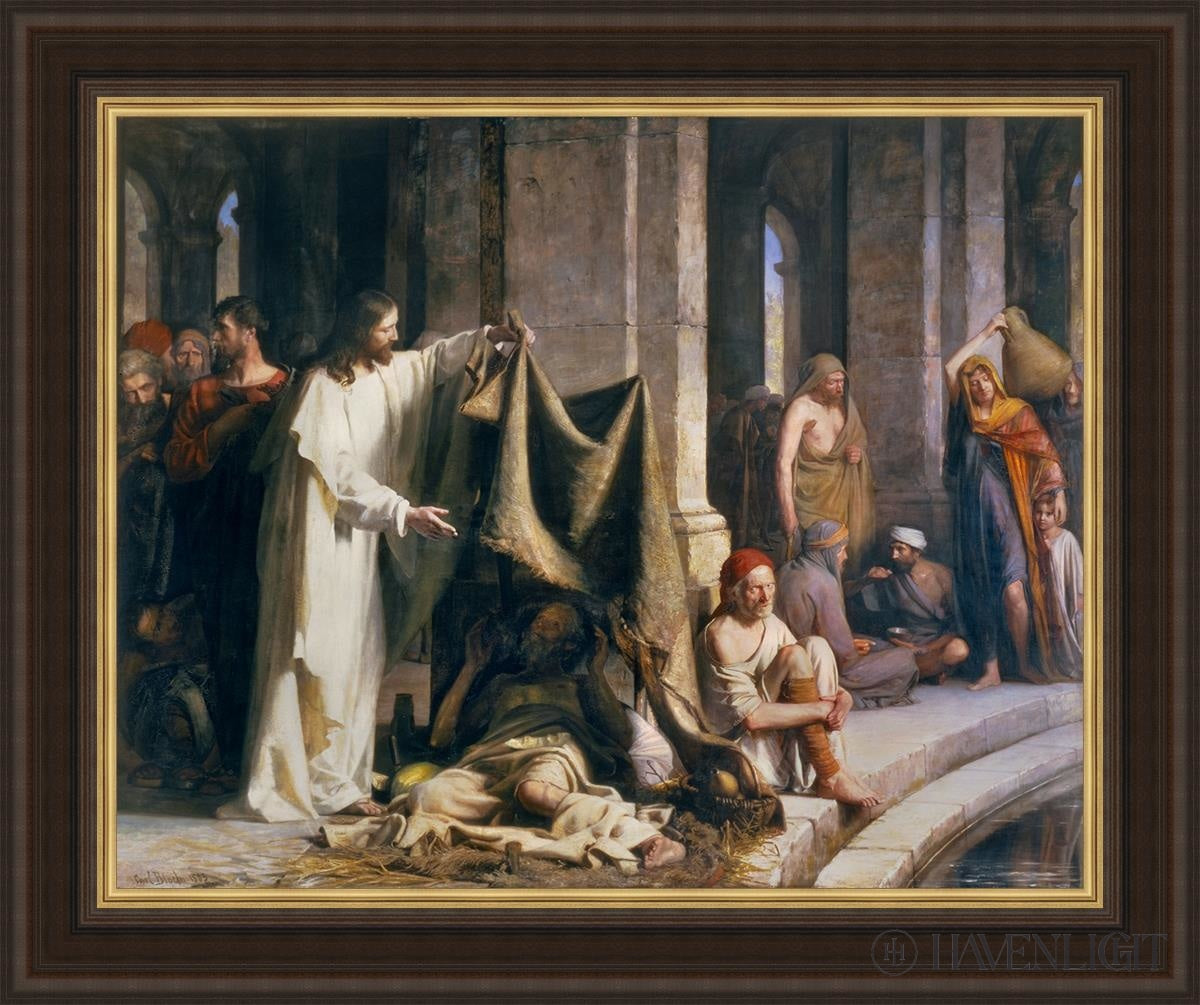 Pool Of Bethesda By Carl Bloch Jesus Christ With Lame Man At Pool Of   Pool Of Bethesda Large Wall Art Open Edition Canvas 45 X 36 Brown Gold 55 12 46 357 