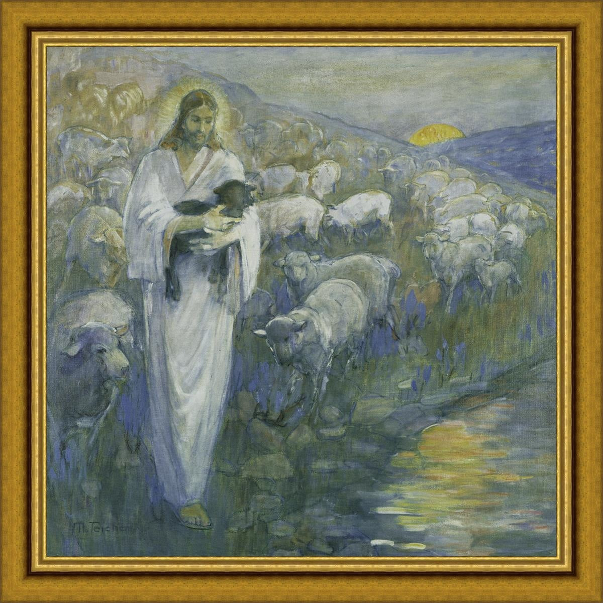 Rescue Of The Lost Lamb Large Wall Art Open Edition Canvas / 40 X Classic Gold 47
