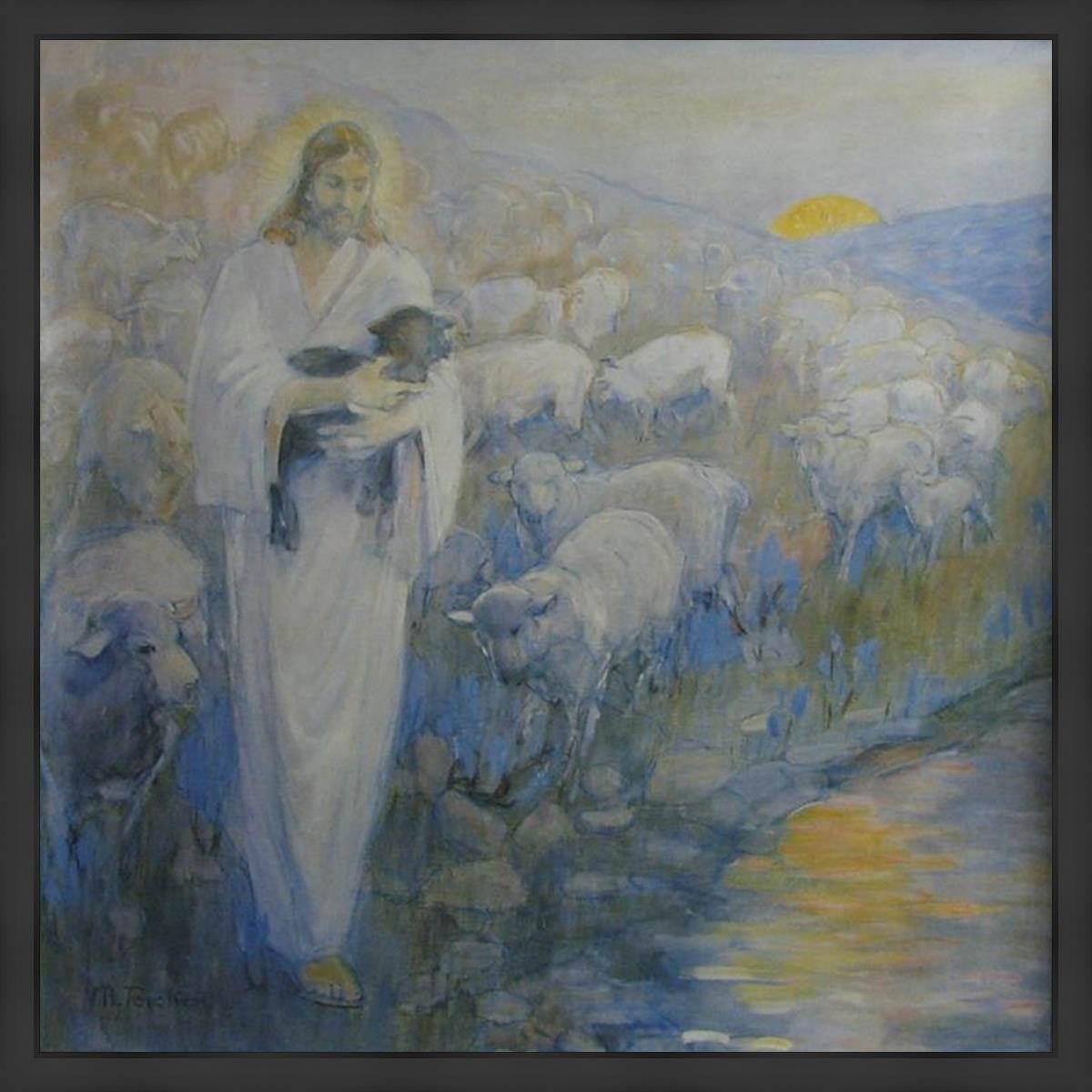 Rescue Of The Lost Lamb Large Wall Art Open Edition Canvas / 48 X Contemporary Matte Black 51 1/2