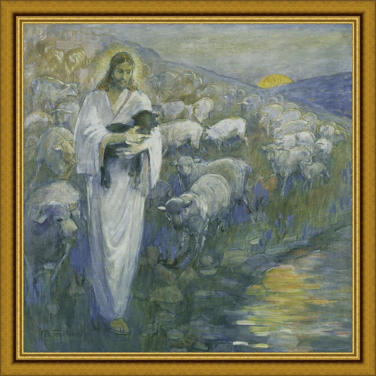 Rescue Of The Lost Lamb Large Wall Art Open Edition Canvas / 50 X Classic Gold 57