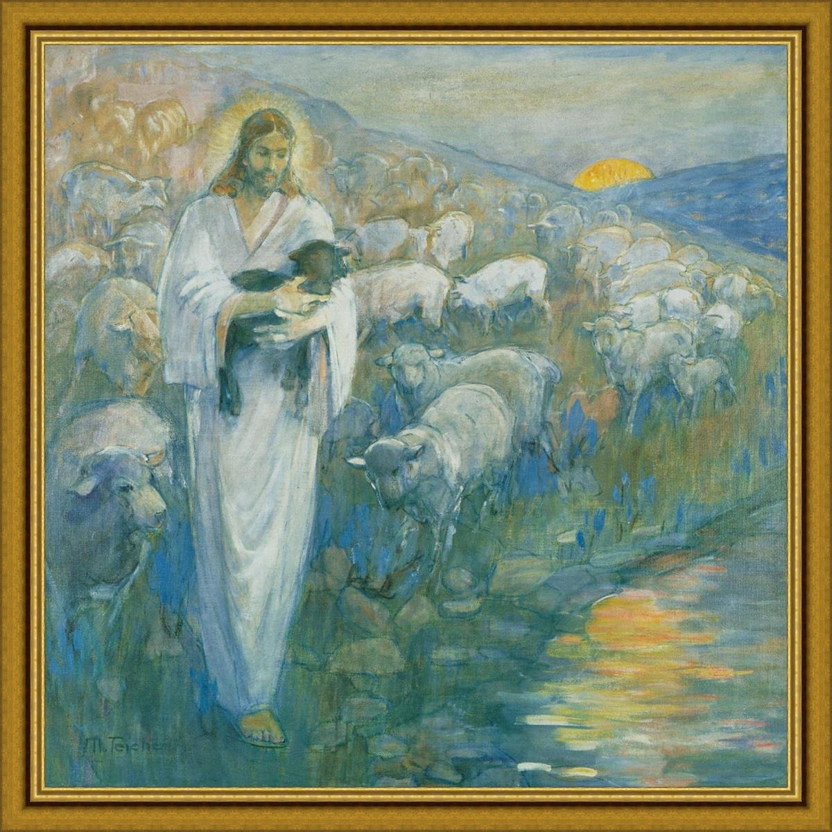 Rescue Of The Lost Lamb Large Wall Art Open Edition Canvas / 60 X Classic Gold 67