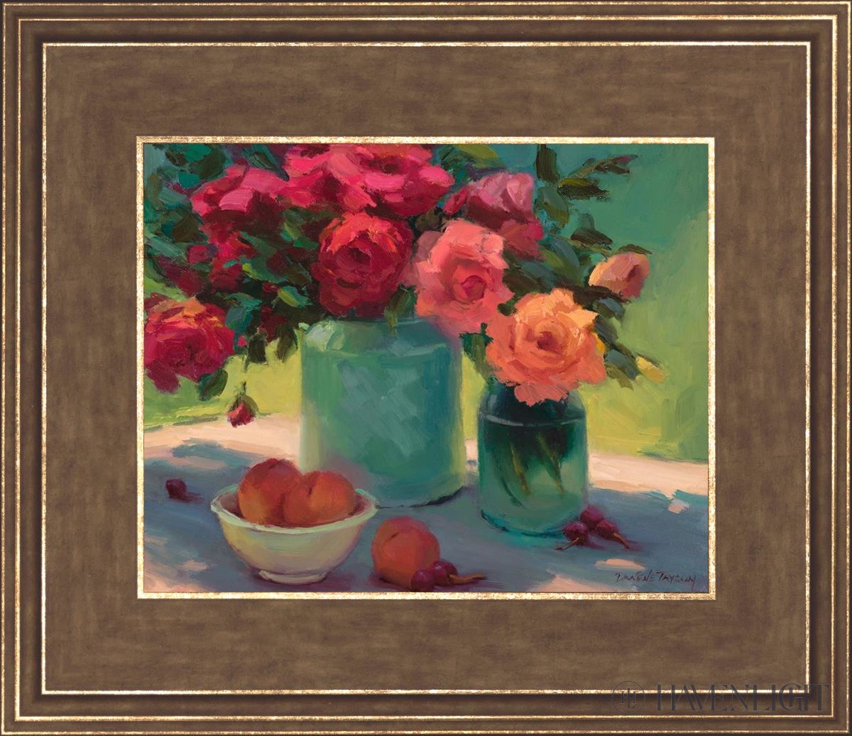Roses In Early Light Open Edition Print / 10 X 8 Gold 14 3/4 12 Art
