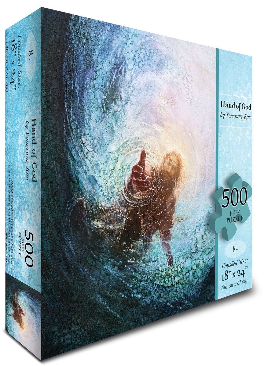 The Hand of God puzzle depicts Jesus reaching into the water to save Peter - Yongsung Kim | Havenlight | Christian Artwork