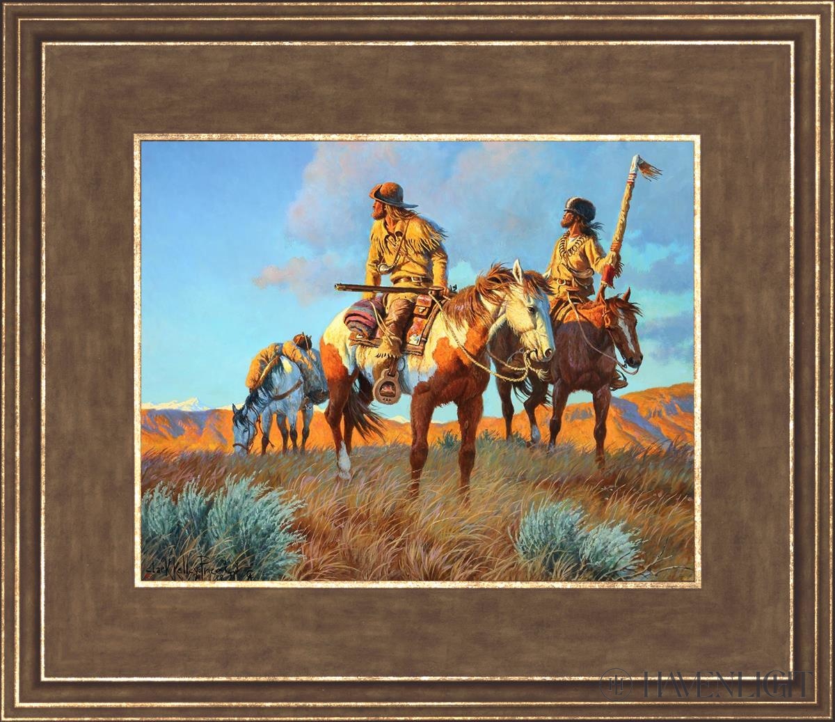 Watching Their Back Trail Open Edition Print / 10 X 8 Gold 14 3/4 12 Art