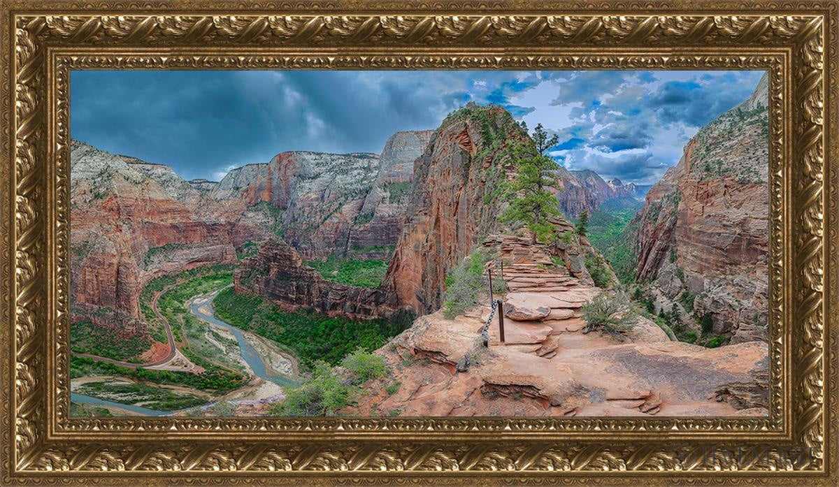 Zion National Park Utah. Angels Landing Panorama Open Edition Canvas / 30 X 15 Gold 35 3/4 20 Art
